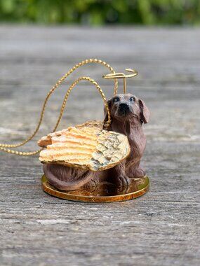 Vintage Tiny Ones DOG ORNAMENT DACHSHUND ANGEL Christmas Remembrance Wings Halo